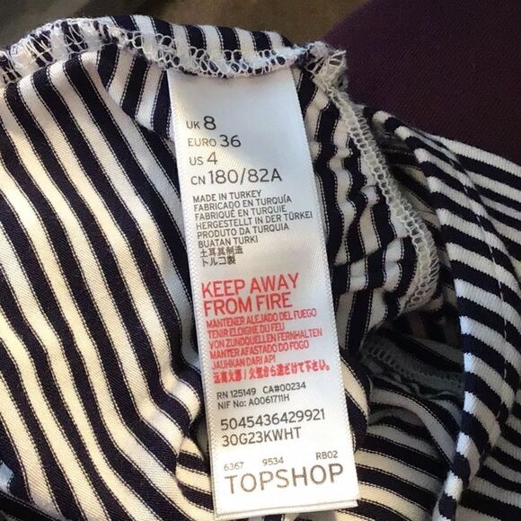 Top Shop Body Suit Black White Stripe Spaghetti Straps Blouson Top Size 4 Tall - Picture 6 of 10